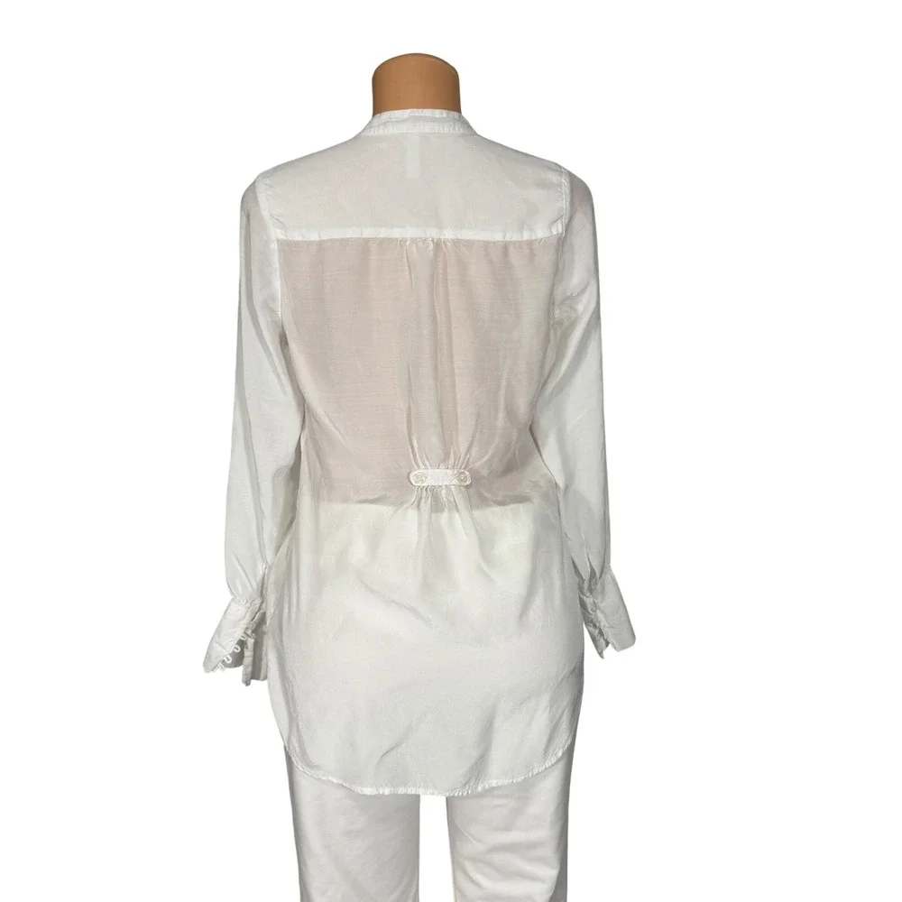 Free People White Pleated Bib Long Sleeve Blouse‎ Size Small
